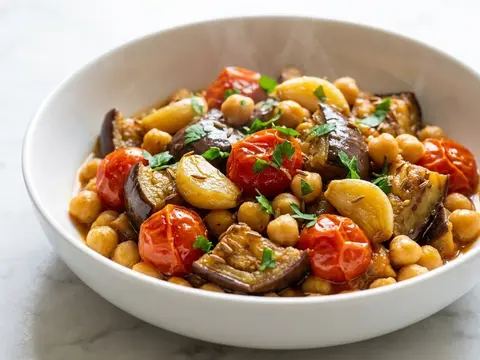 Eggplant Tomato Chickpea Bake