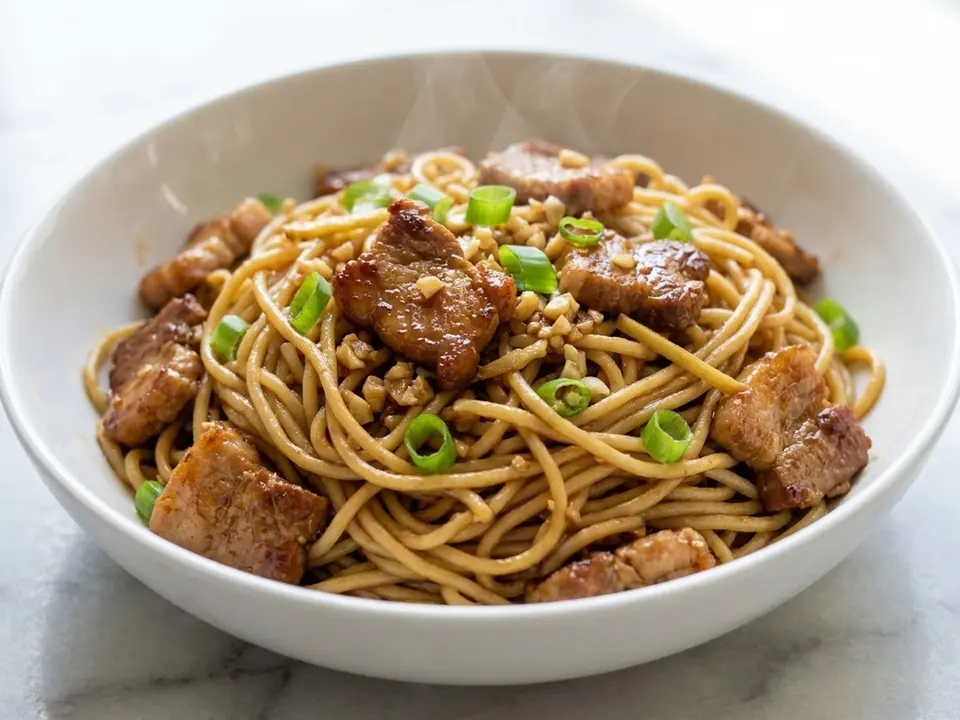Garlic Pork Soy Noodles