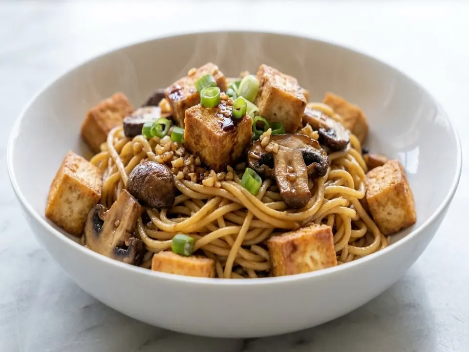 Tofu Mushroom Garlic Noodles