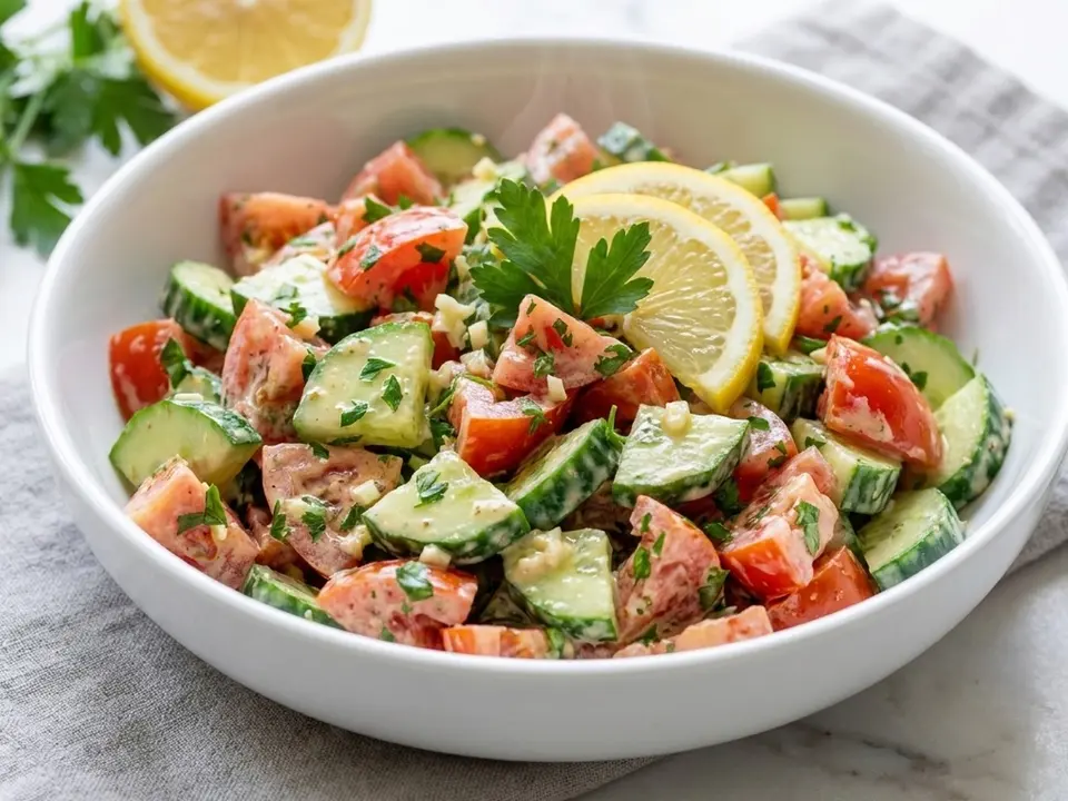 Tomato Cucumber Tahini Salad