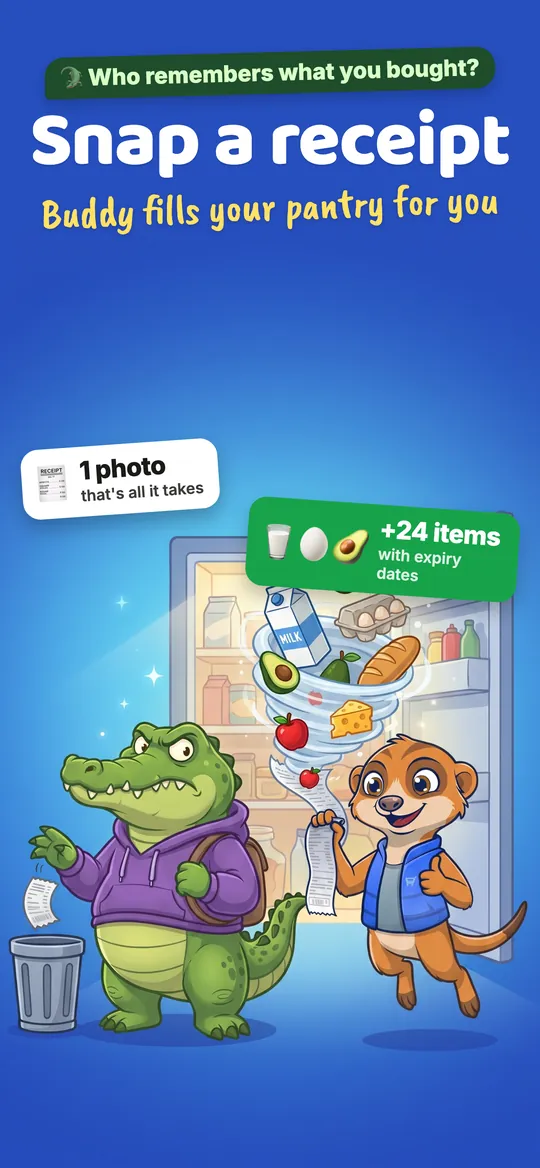 Buddy scanning a grocery receipt in the Pantry Buddy app